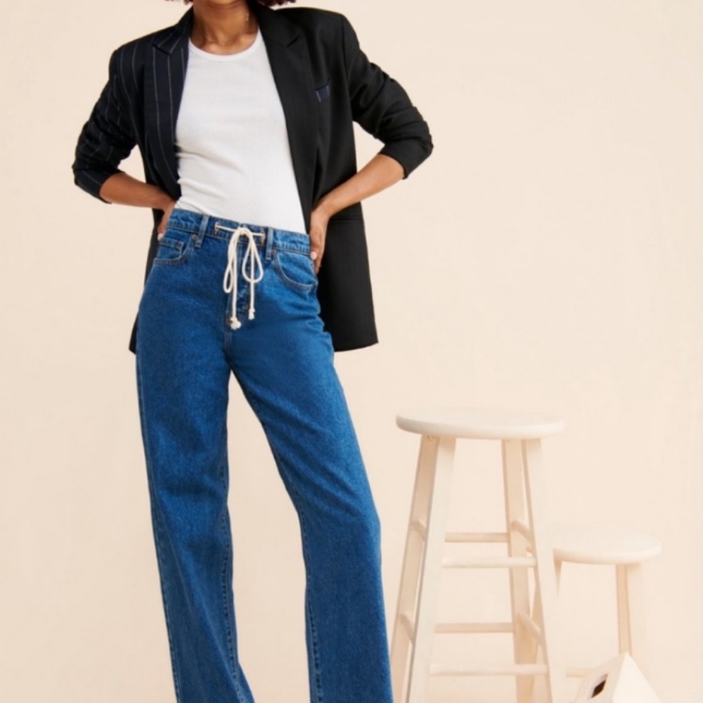 HIDDEN UO SZ 28 CLASSIC DRAWSTRING WIDE LEG RAWHEM DK WASH JEANS LN